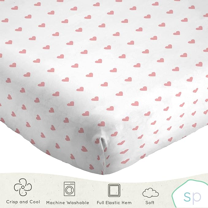 Saturday Park Pink Hearts Full Sheet Set - 4 Piece 100% Organic Cotton Sheets - GOTS & Oeko-TEX Certified