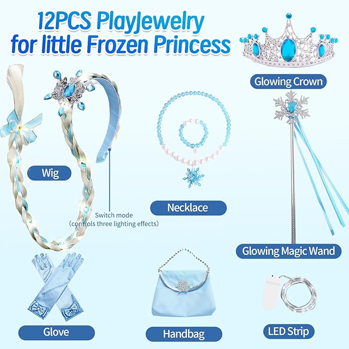 Princess Dress for Girls | Sparkly Cape & Crown | Ages 3-10 | Birthday, Halloween, Party Costume