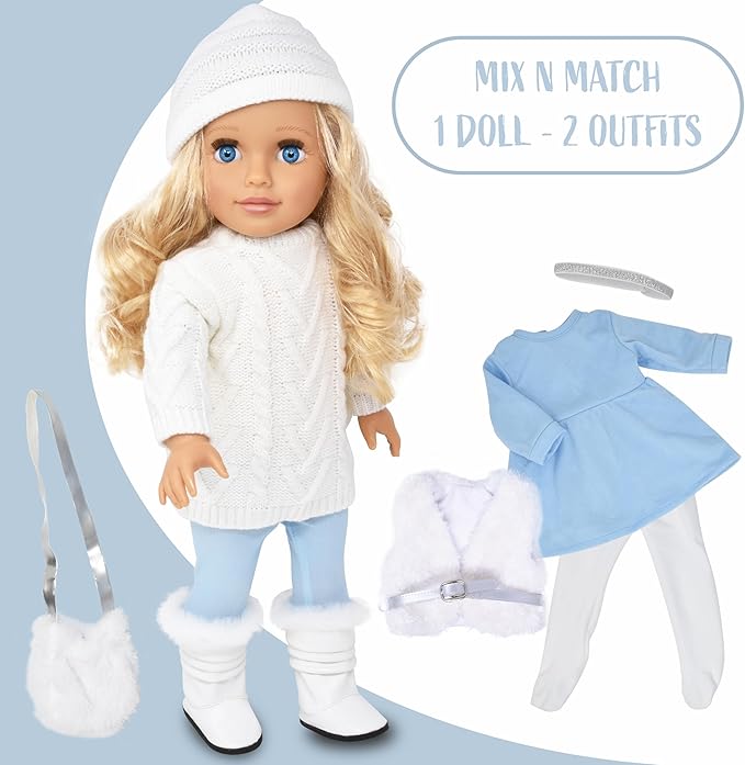 18 Inch Girl Doll with Clothes Set in Gift Box, Fashion Princess Doll with Beautiful Long Blond Hair Blue Eyes with 2 Outfits, Boots and Accessories for Girls and Kids