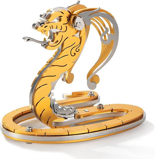 3D Metal Puzzles for Adults, Metal Model Kits for Adults Mechanical, Gold Snake 3D Puzzle Stainless Steel Ornaments for Men Women Art Craft Gifts Toys(Zodiac Sign).