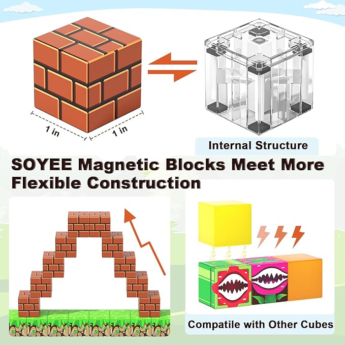 108PCS Magnetic Blocks Building Toys - Build Mine Magnet World Game Adventure Set 1'' Magnet Building Blocks Cubes Boys Girls Toys Ages 3-5 4-6 5-7 6-8 Kids Gifts for 3-12 Years Old