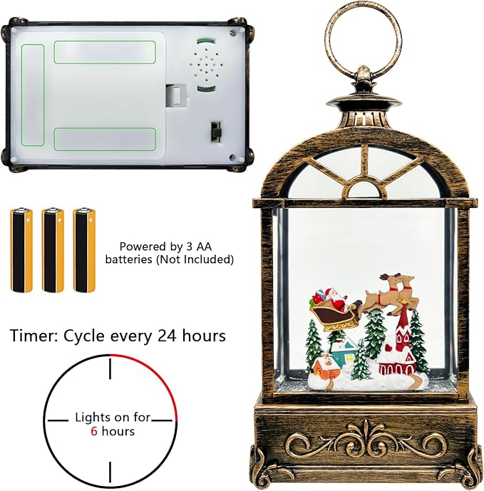 Musical Christmas Snow Globe Lantern - USB/Battery Operated Swirling Glitter Lantern with Timer, Snow Globe Decoration for Home Holiday Decor (Deer)