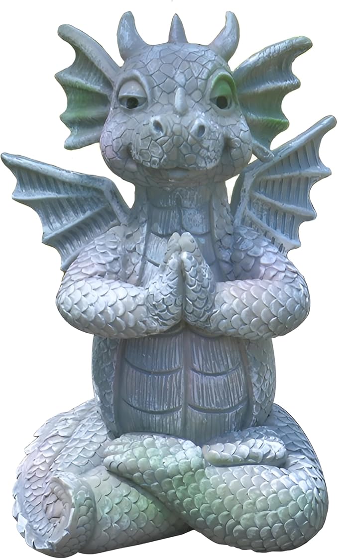 Cute Dragon Figurines Dinosaur Sculptures, Unique Resin Artwork for Office & Home Décor,Yoga Dragons Decorations for Garden & Yard,Outdoor Adorable Baby Dragon Statue Ornaments (Yoga C)