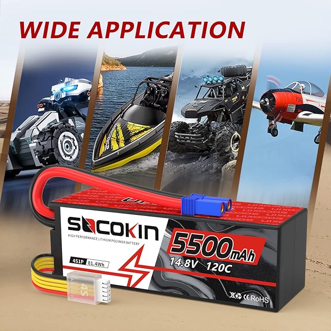 4S Lipo Battery 5500mAh 14.8V 120C Lipo Battery with EC5 Connector Hard Case for RC Car Truck Tank RC Buggy Truggy RC Model Racing Hobby(2 Pack)