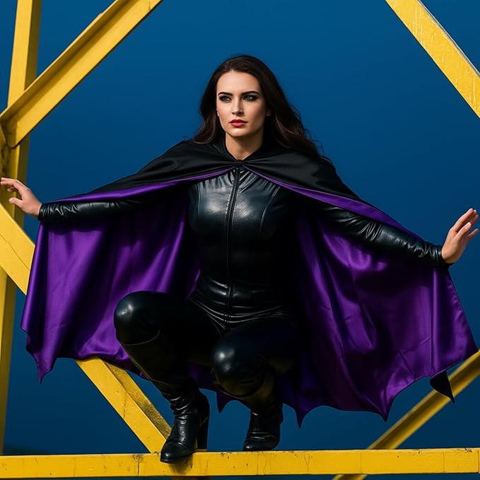 Haysandy Bat Cape Costume Unisex Reversible Satin Capes for Women for Halloween Hero Party Vampires Cosplay Costume