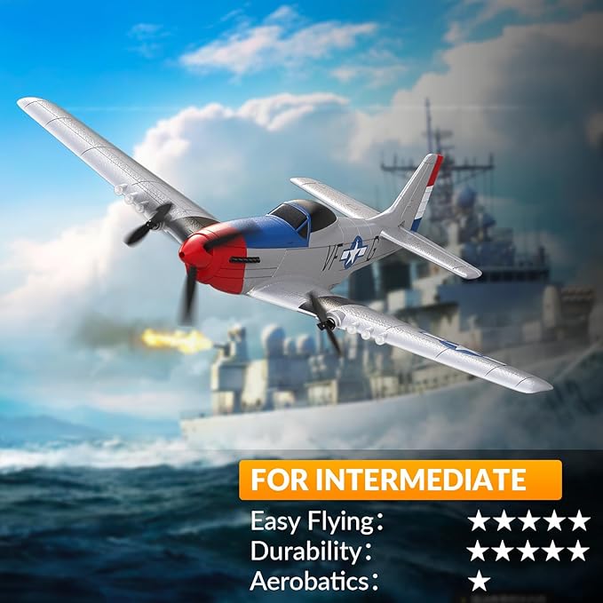 VOLANTEXRC RC Plane 3 Channel Remote Control Airplane Fighter Toys, 2.4GHz 6-axis Gyro Stabilizer RTF Glider Aircraft Plane, Easy to Fly for Adults Kids Beginners Boys (P-51D Mustang)