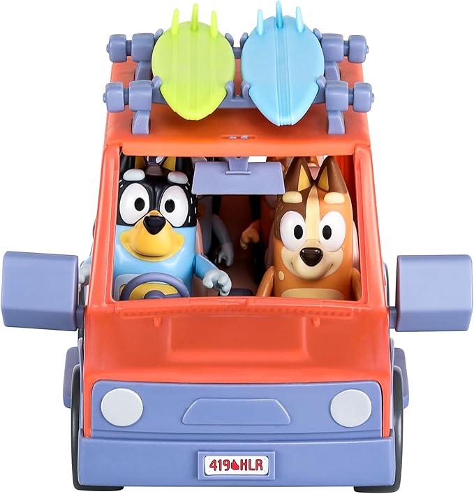 Bluey Heeler Family 4WD Car Toy with 4 Figures | Includes 2 Surfboard and Sticker Sheet, Perfect for Kids Ages 3+, Amazon Exclusive