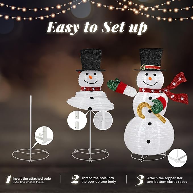 Outvita Outdoor Christmas Decorations 4 FT Lighted Snowman, White Foldable Snowman with 100 LED Lights Red Scarf Black Hat, Perfect for Xmas Indoor and Outdoor Lawn Garden Yard Holiday Decor