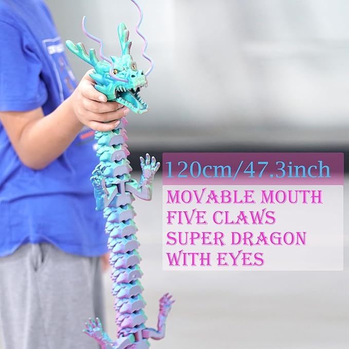 47.3inch Super Large 3D Printed Dragon Models,Flexible Joint Animal lacertid Figurines, 3D Printing Stuff Cheap,Stress Relief, Fidget restlessness, ADHD Toys, Surprise Fantasy Gifts (47.3inch)