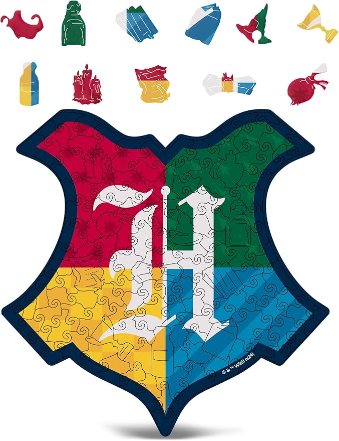 CRAFTHUB Harry Potter Puzzle – House Prides – A3 Size – Wooden Jigsaw Puzzles for Adults – 129 Unique Shaped Pieces – Officially Licensed Merchandise – 10.7" x 10.6"