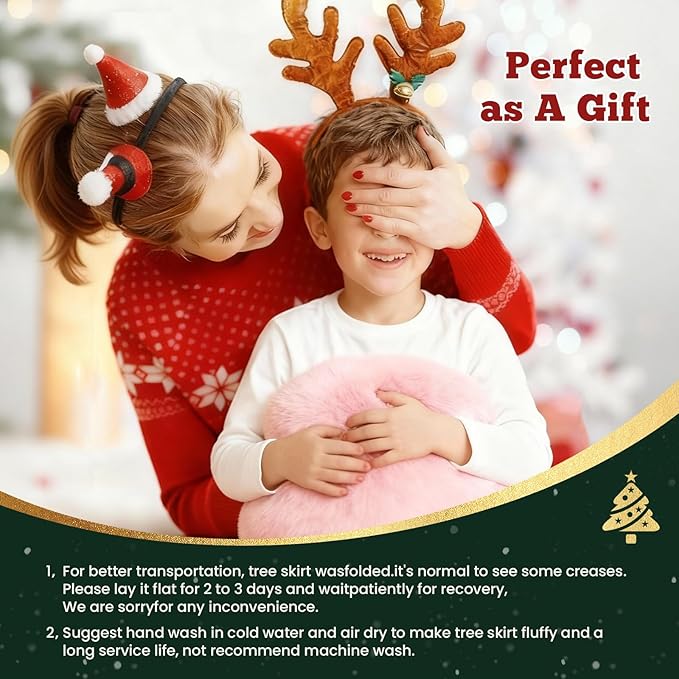 iMucci 24inch Christmas Tree Skirt Wool Fur Pink Tree Skirt Small Tree Skirts Pink Trees Skirt Holiday Party Decoration