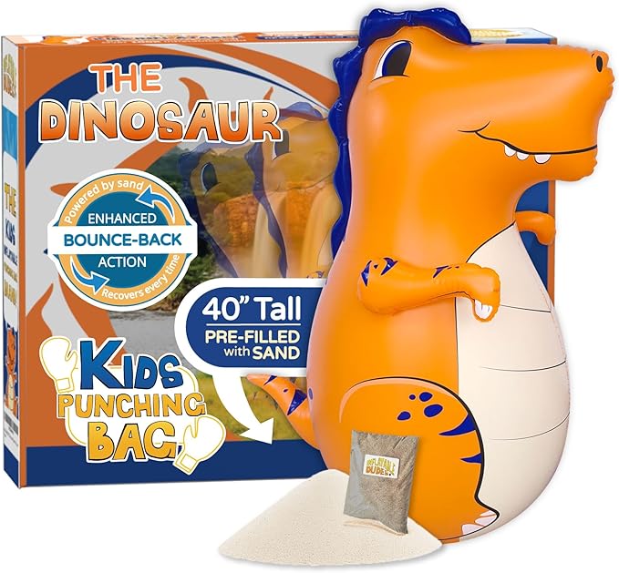 INFLATABLE DUDES Dinosaur -Kids Punching Bag | Already Filled with Sand| Bop Bag | Premium Inflatable Toy | Punching Bag for Kids | Enhanced Bounce-Back Action! | Indoor Outdoor - Party Games