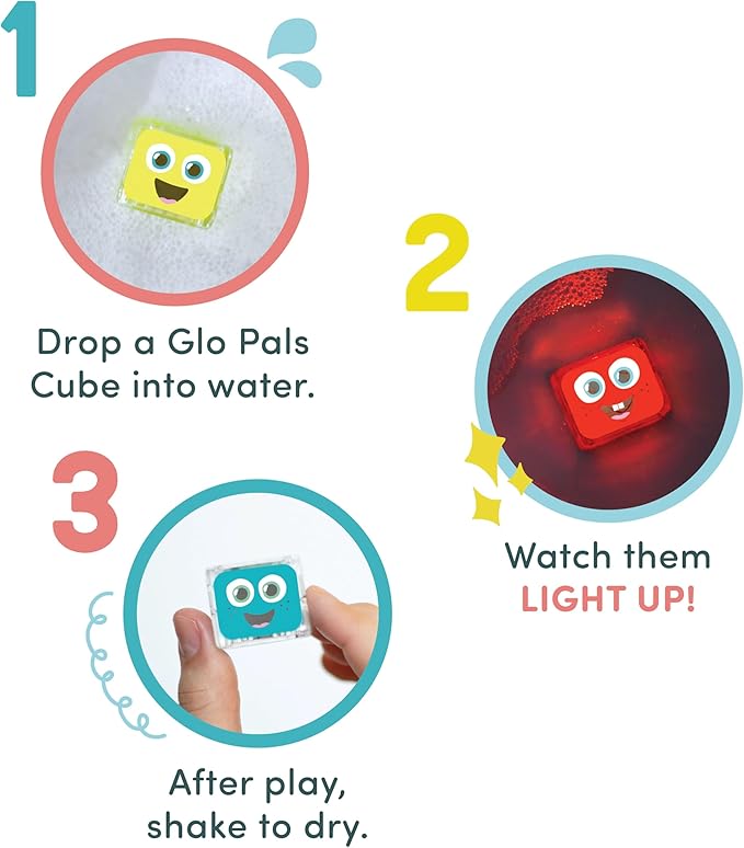 Glo Pals Water-Activated Light-Up Cubes Bundle for Sensory Play – 12 Pack (Primary Pals)