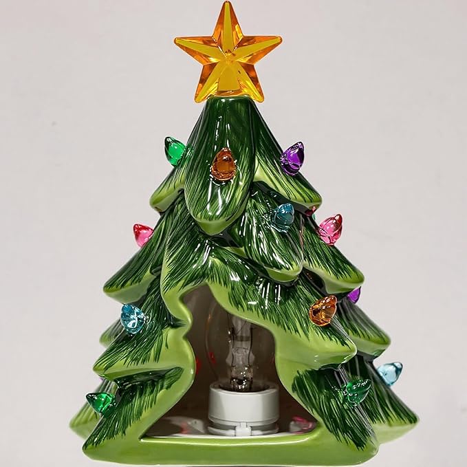 Christmas Decorations, Ceramic Christmas Tree Night Light, 1 Pack Vintage Christmas Decorative Night Light with ON/Off Switch, Holiday Decor Indoor for Bedroom & Hallway