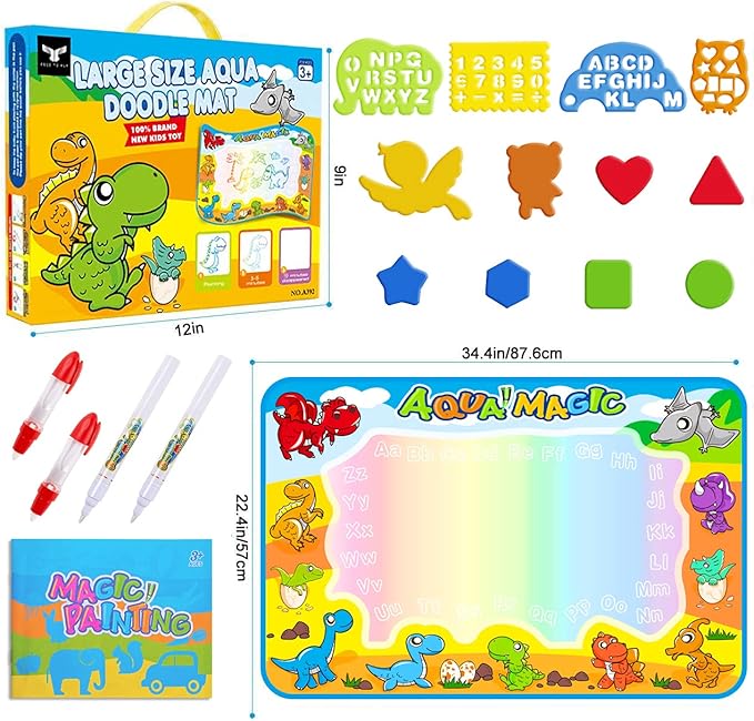 Kids Toys Water Doodle Mat: Dinosaur Painting Coloring Pad for Toddlers 1-3 - Aqua Magic Drawing Board for 2 3 4 Year Old Toddler Arts and Crafts Christmas Birthday Gifts for Girls Boys Age 2-4 3-5