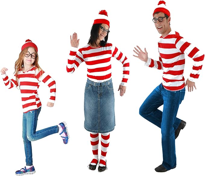 Red&White Stripes Cosplay Costume,Halloween Costumes,Funny Sweatshirt Outfit Glasses Suits…