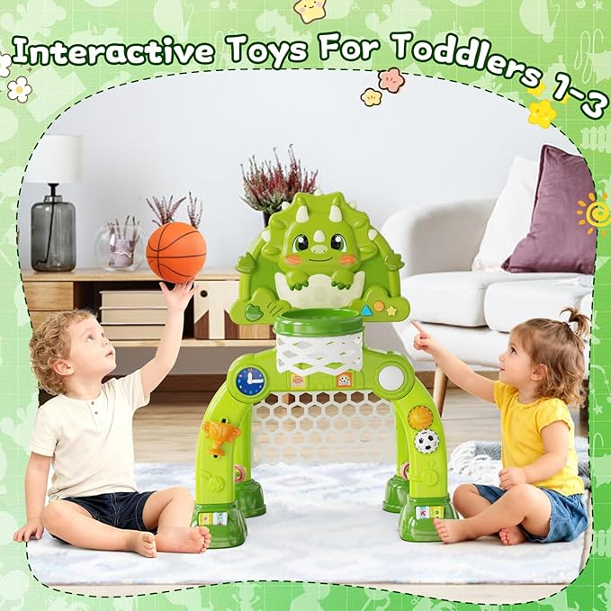 Toddler Basketball Hoop Soccer Goal for Kids 1-3, Baby Toys for 1 Year Old Boy Gifts, Kids Sports Toy with Light Sound Music, Baby Interactive Toys for Christmas Birthday Gifts for Baby