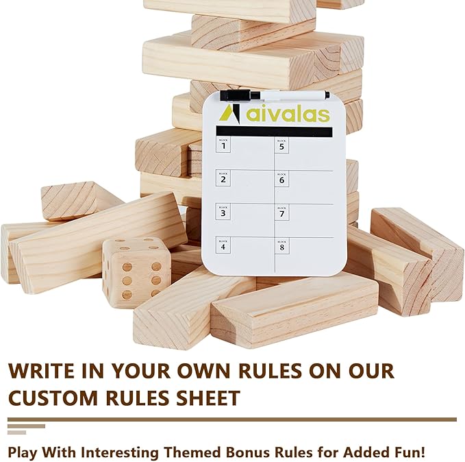 X-Large Size Giant Tumble Tower, 60 Blocks Outdoor Games Stacking Games Includes Dice Carrying Bag Scoreboard, Stacking Over 5FT for Backyard Lawn Party Playing