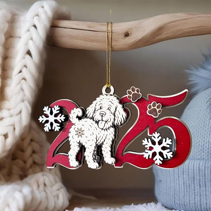 2025 Labradoodle Christmas Ornament – Wooden Dog Ornament for Tree, Cute Puppy Holiday Decoration, Personalized Pet Keepsake Gift for Women, Men, Kids, Dog Mom & Dad