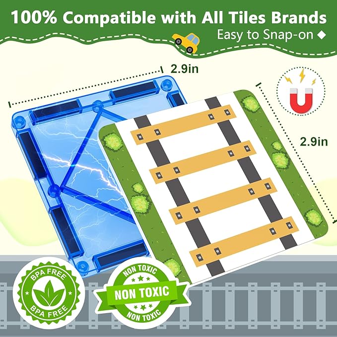 90PCS Magnetic Tile Road Toppers (Magnetic Tiles NOT Included) Kids Toys Magnetic Tile Accessories Creative Add-on Activity City Traffic Network Playset Sensory Play Toy Gifts for Kids Age 3 4 5 6 7