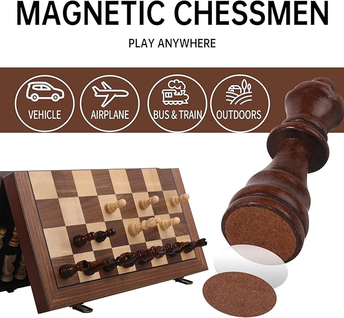Magnetic Wooden Chess Set 15'' Folding Chess Board, Portable Travel Chess Set Games with Chessboard Bag, Beginner Chess Set for Tournament Professional Beginner