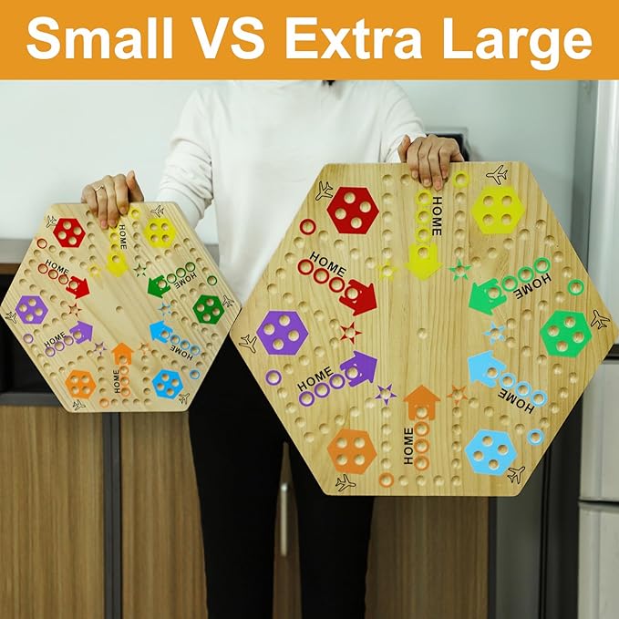 Original Marble Game Wahoo Board Game Double Sided Painted Wooden Fast Track Board Game for 6 and 4 Players 6 Colors 24 Marbles 6 Dice for Family Friends