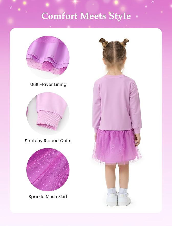 Disney Stitch Minnie Elsa Princess Sweatshirt Dress Toddler Girl Sequin Long Sleeve Pullover Clothes Fall Outfit 2-9 Years