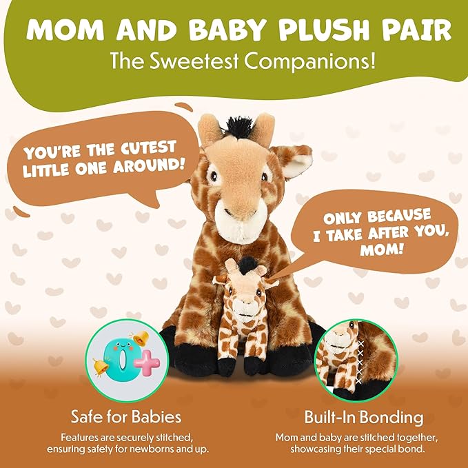 Mom and Baby Stuffed Animals for Boys & Girls, Safari Baby Shower Decorations, Nursery Decor, Zoo Animals for Toddlers, Quality Realistic Toys for Kids, Cute, Soft, Huggable, Squeezable (9.5" Giraffe)