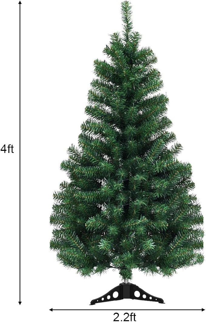 GOFLAME 4FT Pre-lit Artificial Christmas Tree, PVC Pine Tree Home Holiday Decoration with Plastic Stand