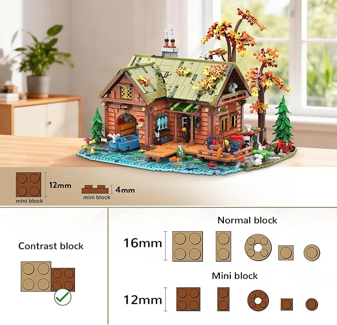 Overwater Cabin Mini Building Set with Light, 2423 PCS Wooden Forest House Building Block Toy with Boat Bike Animals, Home Decor Treehouse Construction Model Kit for Adults Teens Boys Girls 12+
