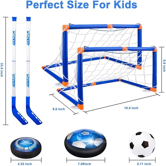 3-in-1 Hover Hockey Soccer Ball Kids Toys Set, Led Lights Floating Air Football, Indoor Outdoor Sport Toys for Kids, Christmas Birthday Gifts for Boys Girls Aged 3 4 5 6 7 8-12