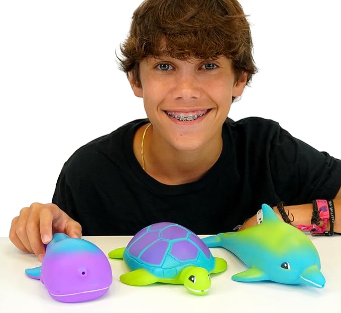 JA-RU Ocean Squirt Squishy Water Animals (3 Water Toys) Fun Floating Foam Sea Animal Toys for Kids. Sea Turtle, Dolphin, Whale Toddler Bath Toys. Pool & Beach Accessories. 4012-3s