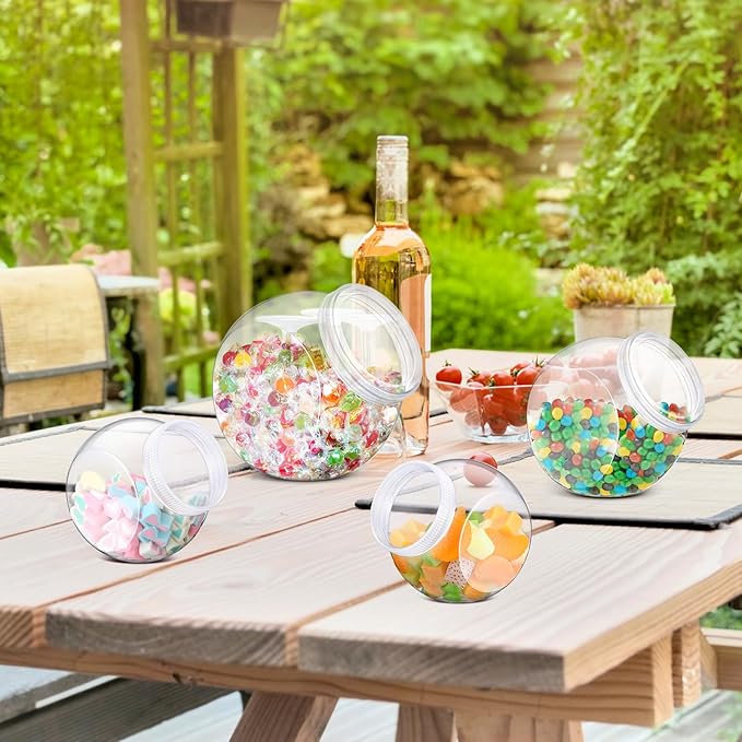 4 Pcs Plastic Candy Jar with Lid for Candy Buffet Large Storage Jar Clear Food Storage Canisters Kitchen Countertop Container for Cookies Beans Snacks Indoor Outdoor Wedding(40/60/80 oz)