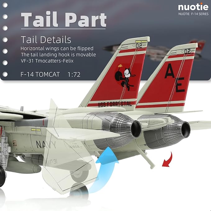 F-14A Tomcat 1/72 Metal Airplane Model Kits with Stand VFA-31 Tomcatters DieCast Alloy Fighter Model Jet Replica Pre-Build Military Aircraft Collection for Display or Gift