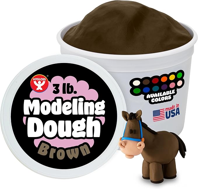 Hygloss Play Modeling Dough for Kids – Safe & Non-Toxic Sensory Dough for Arts and Crafts – 3 lb Tub – Play Clay for Toddler Activities, Preschool Classroom Must-Haves – Brown Color, Unscented