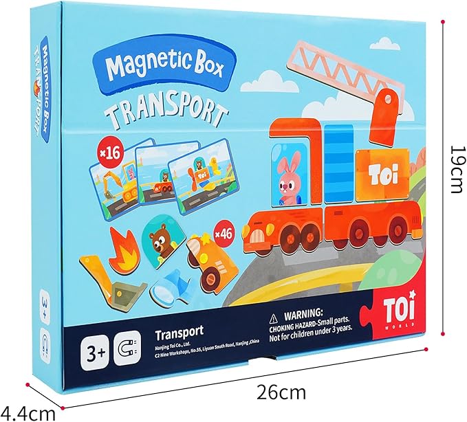 Toi Kids Magnet Toys Magnetic Jigsaw Puzzle Boxes with Game Board for Kids Ages 3-8, Preschool Tabletop Toy for Toddlers, Portable Travel Game, Vehicle