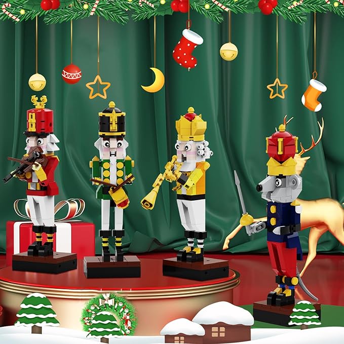Christmas Nutcracker Building Kit - Xmas King and Soldier Set, a 4-in-1 for Teenagers as Puzzle Toys, Compatible with Lego for Desktop Ornament Model (697 Pcs)