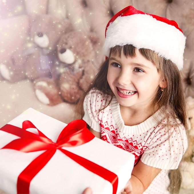 2 Pcs Santa Hat, Comfortable Velvet Red and White Christmas Hats for Christmas Party Decorations and Gifts, Adult Size