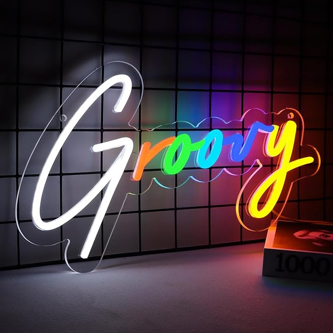 6-Color Groovy Neon Sign - 16x9 Inch Vintage Wall Decor for Game Rooms & Creative Studios, Unique Gift for Gamers/Designers