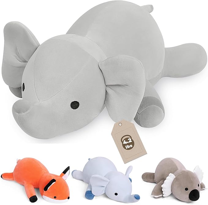 4.2lbs 24in Elephant Weighted Stuffed Animals, Weighted Plush, Gifts for Kids, Adults, Girls and Boys(Grey)
