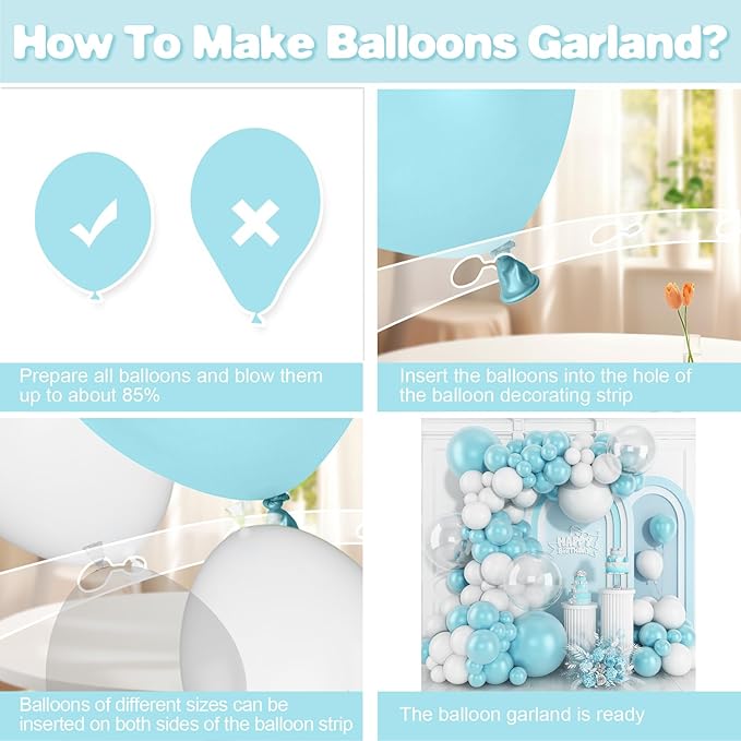 Pearl Teal Blue White Balloon Arch Kit, Double Stuffed Pearl Turquoise Balloons Garland Different Sizes 18/12/10/5 Inch Teal Balloon for Baby Shower Wedding Bridal Shower Birthday Decor