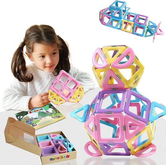MAGBLOCK Magnetic Tiles Toys for 3 Year Old Girls, Magnet Blocks for Toddler Girl Toys, Magnetic Building Blocks for Kids Birthday Gift Present Set 52 Pieces