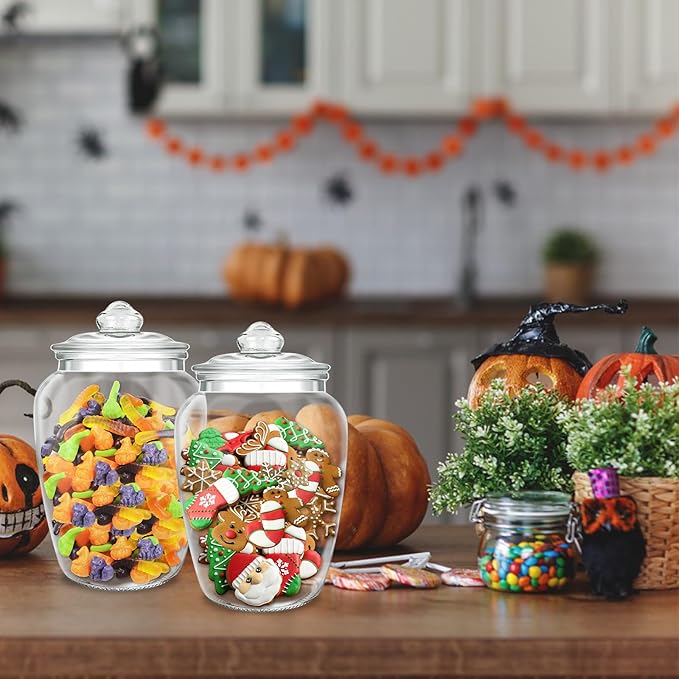 2 Pcs 74 oz Glass Candy & Cookie Jars with Airtight Lids, Decorative Apothecary Jars, Candy Buffet Containers for Kitchen Counter, Clear Food Storage Canister Home Decor