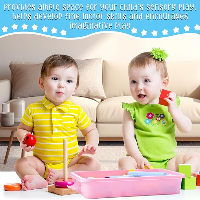 2 Pcs Sensory Bin Sand Tray with Lid for Plastic Sandbox Toy Fill with Water, Sand, Beads and More, for Indoor Outdoor Activities Play(Pink, Turquoise)