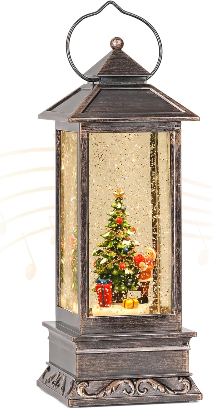 12 Inch Snow Globe Christmas, Glitter Lighted Lantern with Music, USB and Battery Operated Snow Globes Decorations Indoor for Home, Christmas Decor (Christmas Tree)