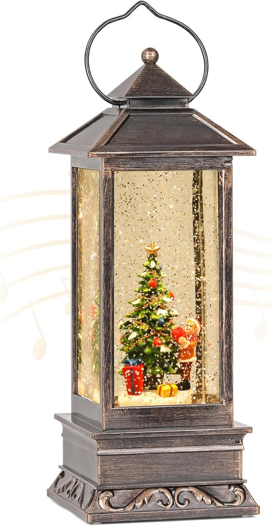 12 Inch Snow Globe Christmas, Glitter Lighted Lantern with Music, USB and Battery Operated Snow Globes Decorations Indoor for Home, Christmas Decor (Christmas Tree)