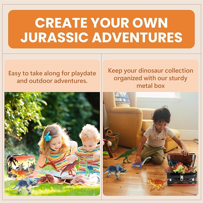 Dinosaur Toys for Kids 3-5 5-7 - 14 Realistic Plastic Dinosaur Figures Set with Storage Box & Learning Booklet - Educational Dino Figure Toys for Boys Girls Toddlers
