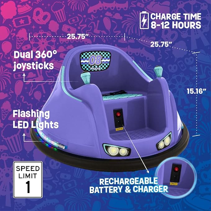 Flybar FunPark 6V Bumper Car for Toddlers, Kids Bumper Car, Electric Toddler Ride On Toys for Kids, Baby Bumper Car, Ages 1.5-4 Years, LED Lights, 360 Degree Spin, Supports up to 66 pounds (No Remote)