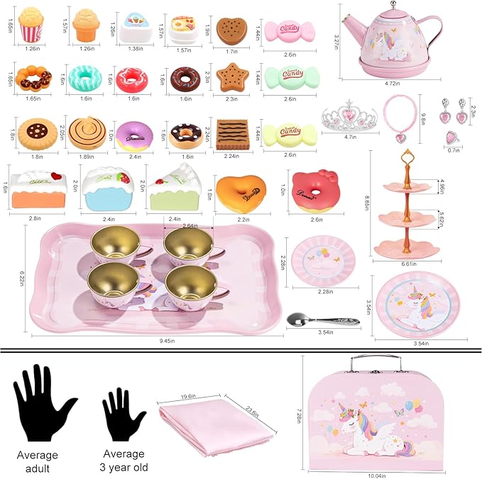 Tea Party Set for Little Girls, 49PCS Princess Tea Time Toys Including Teaset Dessert Carrying Case, Kids Pretend Play Kitchen Toys, Toddler Girl Birthday Gifts for 3-8 Year Old, Dream