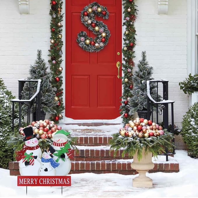 YEAHOME Outdoor Christmas Decorations, 3 Snowman Family Metal Decorative Garden Stakes for Outdoor Yard, Merry Christmas Yard Signs for Outside Garden Lawn Porch Pathway Xmas Decorations